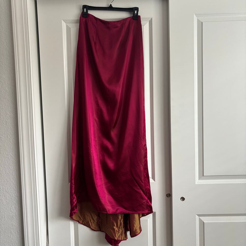 Vintage 90s Zum Zum Satin Maxi Skirt Jewel Tone Red/Pink Formal Small Whimsical